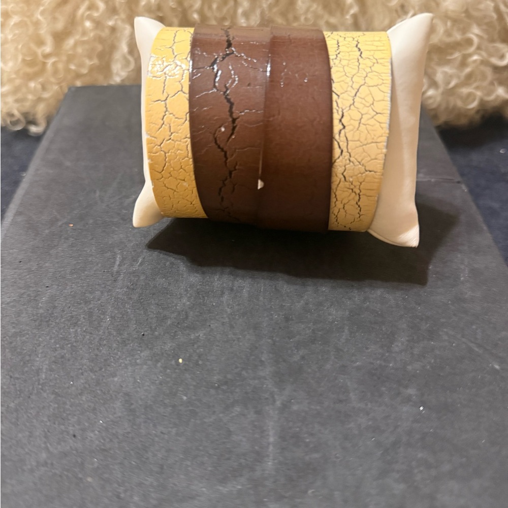 Yellow and Brown Crackle Metal Cuff Bracelet